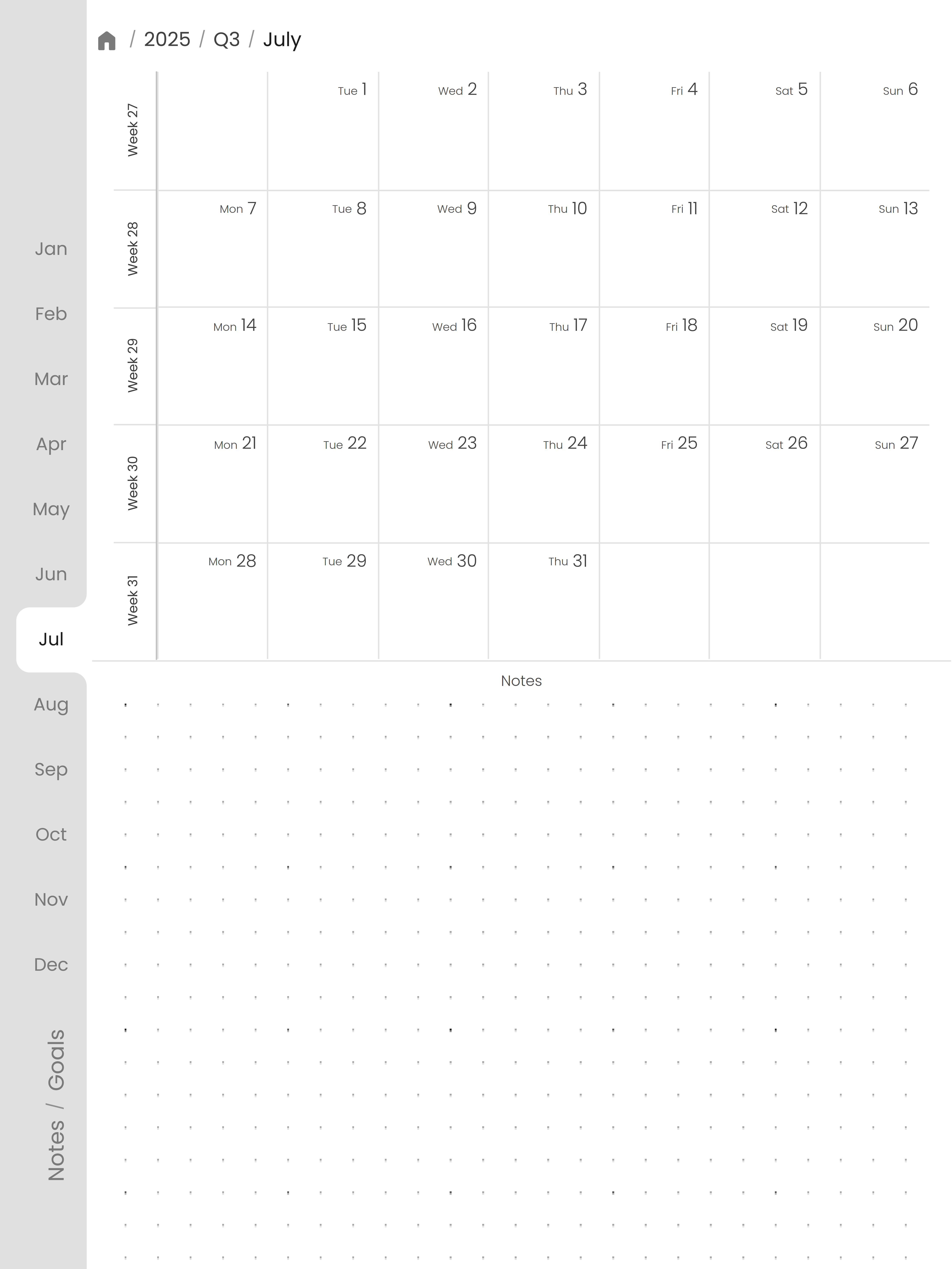 Fit For Puzzle Planner - Month View